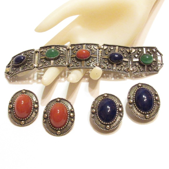 Vintage Etruscan Les Bernard Bracelet Earrings Set - Picture 1 of 6
